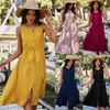 Summer Vintage Beach Midi Dress Womens Solido senza maniche per Sweet Yellow Casual Femmina Vestidos 210508