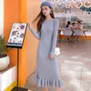 Długi Sweter Sukienka Kobiety Maxi Sukienka Dzianiny Fishtail Długie Suknie Zimowe Plus Rozmiar Kobiety Odzież 211110