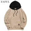 ZAFUL Winter Colorblock Splicing Faux Fur Fluffy Hoodies Men Long Sleeve Pullover Women Sweatshirt Drawstring Tops Casual Hoodie Y0809