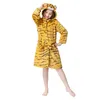 Barn badrock tecknad djur filtar prestanda kostym hooded långärmad flanell homewear nightgown cardigan coral fleece tyg filt