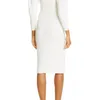 Runway Designer Celebrity Style Knitting White Slim Bodycon Midi Sukienka Dla Kobiet Jesień Zima Koronki Sukienki Szata Vestidos 210421