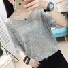 knitted sweater hollow jacket women's thin style summer bat sleeve blouse Korean version of loose mesh tunnels 210918