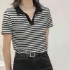 Sommar Kortärmad Polos Skjorta Kvinnor Koreansk Striped Sweatshirt Kvinna Tyngd Collar Casual Cotton T Shirts Tops Lady 210508