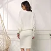 Batwing Sleeve Oversized Bodycon Midi Sweater Klänning Kvinnor Höst Vinter Stickad Vintage Vit Casual Office Dress 210415