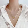 Chains Luxury Pearl Necklace For Women Trendy Elegant Asymmetry Chain Pendant Nekclace Smooth Heart Bride Jewelry Lover Gifts