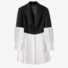 Bubble Sleeve Loose Temperament Blazer Dress Women Spring Summer Fashion Black And White Stitching 16W787 210510