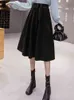 SURMIITRO Thick Autumn Winter Midi Long Skirt Women Korean Style All-Match Mid-Length Lace Up High Waist Skirt Female 211120