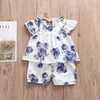 2Pcs Born Baby Girl Set Abbigliamento floreale Tshirt Shorts Outfit Set di vestiti estivi