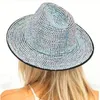 Chapeaux Fedora en strass pour femmes et hommes, chapeaux de Jazz en feutre de laine à large bord plat, faits à la main, cloutés scintillants, Hat211o