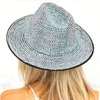 Rhinestone Fedora Hats For Women Men Flat wide Brim Wool Felt Jazz Hats Handmade Bling Studded Party Hat314V