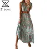 プラスサイズのセクシーなロングビーチファッション210513のための女性のドレスのフリルVネックノースリーブボヘミアのドレス