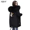 ZQLZ Winter Jacket Women Embroidery Casual Hooded Warm Cotton Padde Coat Female Loose Black Long Parka Mujer 211221