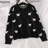 Neploe Sweaters Woman Coat Long Sleeve Knitted Cardigan Fall Women Clothing Print Butterfly Loose O-neck Tops Outwear 1G692 210423