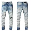 Pantalones vaqueros para hombre de alta calidad con estampado de parches con agujeros para motociclista desgastados Rock Skinny Slim Ripped Knee zipper Denim pants347t