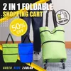 Saklama Torbaları Kullanımlık Katlanabilir Alışveriş Arabası Tote Çanta Tekerlekler 2 Içinde 1 Sepetinde Sebze Organizatör Omuz