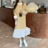 Jesień Sukienka w kratę dla kobiet Ruffles Patchwork Vintage Winter Vestidos Japan Style Cute Robe Hiver Długie sukienki 18995 210415