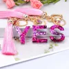 Fashion A-Z Letters Sequin Glitter Pink Gradient Tassel Keychain Handbag Pendant Decoration Cute Car Key Chains Keyring Jewelry G1019