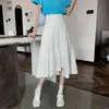Coréen Irrégulière Blanc Vert Jupe Femme Summer Design Sentiment Montre Mince A-ligne Longueur Moyenne 210529