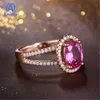 Klaster pierścienie Anmiy Elegancka Owalna Group Cyrkon Pink Tourmaline Color Otwórz Ring Live