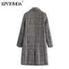 Kvinnor Mode Dubbel Breasted Houndstooth Woolen Coat Långärmad Back Vent Kvinna Ytterkläder Chic Overcoat 210420