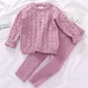 0-4 ans filles garçons costume automne bébé vêtements ensembles hiver tricot pull pull + pantalon infantile tricot survêtements 211025