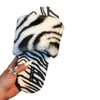 Pantofole da ragazza in pelliccia soffice da donna Infradito caldo peloso da interno Scivoli in peluche con stampa leopardo bianco nero Qq808 2 66 ry