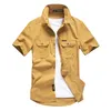 Mens Military Shirts Casual Short Sleeve 100% Cotton Slim Fit Cargo Shirt Men Summer Trendy Chest Pocket Business Lapel Shirt 210603