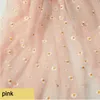 3yards Flower Daisy Embroidery Tulle Soft Mesh Fabric for Dress Skirt Transparent Lace Net fabric Gauze Apparel Cloth DIY Sewing 210702