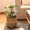 Andra trädgårdstillbehör 4pcs Fällbar förvaring Korg Kreativ naturlig Seagrass Rattan Folding Flower Pot Baskets Planter Tvättservice