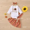 0-18M My 1st Thanksgiving Day Baby Girls Clothes Set Letter Romper Ruffles Skirts Overalls Outfits 210515
