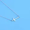 Dainty Real 925 Sterling Silver Horizontal Sideways Cross Necklace Simple Crucifix Neckless Celebrity Inspired Jewelry SN011 Chokers