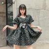 Summer Retro French Two-color Jacquard Cross Binding Pettiskirt High Waist Princess Dress Bubble Sleeve Floral Plus Size 210601