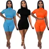 Women tracksuits summer outfits jogger suits short sleeve two piece set pullover T-shirts crop top+shorts pants casual black sportswear sweatsuits 4738