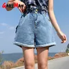 Mode kvinnors denim shorts sommar hög midja bred ben svart lös vintage kort jeans casual för kvinnor 210428