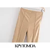 KPYTOMOA Femmes Mode Faux Cuir Pantalon Skinny Vintage Taille Haute Fermeture À Glissière Femelle Pantalon De Cheville Mujer 210915
