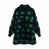 Moda Purple Plaid Woolen Jcket Kobiety Oversized Coat Gruby Długi Zima Dorywczo Top Koszula Outwear 210521