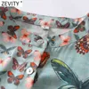 Women Vintage Butterfly Patchwork Print Casual Blouse Office Lady Short Sleeve Summer Shirt Chic Chemise Tops LS9138 210420