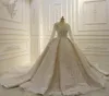 2022 luxe champagne robe de bal robes de mariée col en V dentelle appliques perles de cristal manches longues corset dos robes de mariée sur mesure robe de mariée cathédrale train