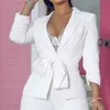 White 2 Piece Sets Office Lady Blazer with Pantskirt Suit Sashes Elegant Women Jackets Trousers Wide Leg Culottes Modest Fashion 210416