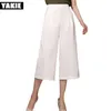 High waist Wide leg pants capris women plus size chiffon trousers female white black summer new pantalon femme mujer XXXL 210412