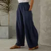 1pc pantalon mode femmes surdimensionné S-5XL lâche tendance solide coton lin grandes poches décontracté jambe large un pantalon c50 210915