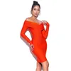 Femmes Sexy Designer Celebrity Orange Bandage Dress Dames Élégant De L'épaule Soirée Moulante Partie Robe 210527
