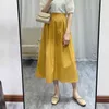 Super kwaliteit lente zomer lange rok vrouwen Koreaanse stijl gele esthetische hoge taille midi geplooid vrouw 210421