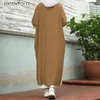 Abito da donna moda autunno musulmano elegante casual donna tinta unita pullover manica lunga abiti Lugentolo larghi 5XL