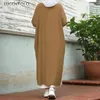 Frauen Kleid Mode Muslimischen Herbst Elegante Casual Dame Einfarbig Pullover Lange Hülse Lose 5XL Lugentolo Kleider