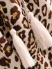 Bohemia Lacing up V neck Khaki Leopard Dress Ethnic Woman Tassel Tie bow Sashes Flare Short Sleeve Dresses Holiday Beach 210429