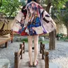 Digit Print Loose Kimono Women Bluzka Vintage Cardigans 2021 Styl Chiński Styl Beachwear Koszula Topy z pasem (M0230) Swimwear Kobiet