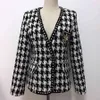 HIGH STREET Fashion Designer Jacket Women's Rivet Single Button Embroidery Symbol Houndstooth Tweed 210521