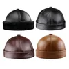 Berets Hoge Kwaliteit Lederen Hoed Mannen Mode Solid Winter Warm Beanie Hoeden Trend Old Man Cowhide Flat Cap