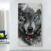 怒っているオオカミブラックホワイトポスターとプリント抽象的な動物キャンバス絵画壁のアート写真の壁の芸術写真の家の装飾